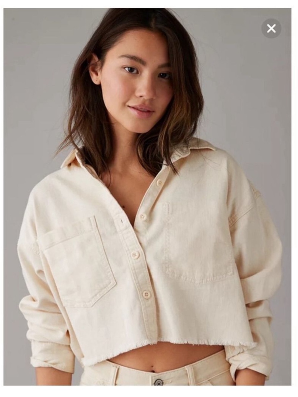 American Eagle Cropped Denim Shirt - Picture 3 of 6